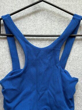 ZARA Blue Ribbed Square Neck Cropped Tank Top Size Small